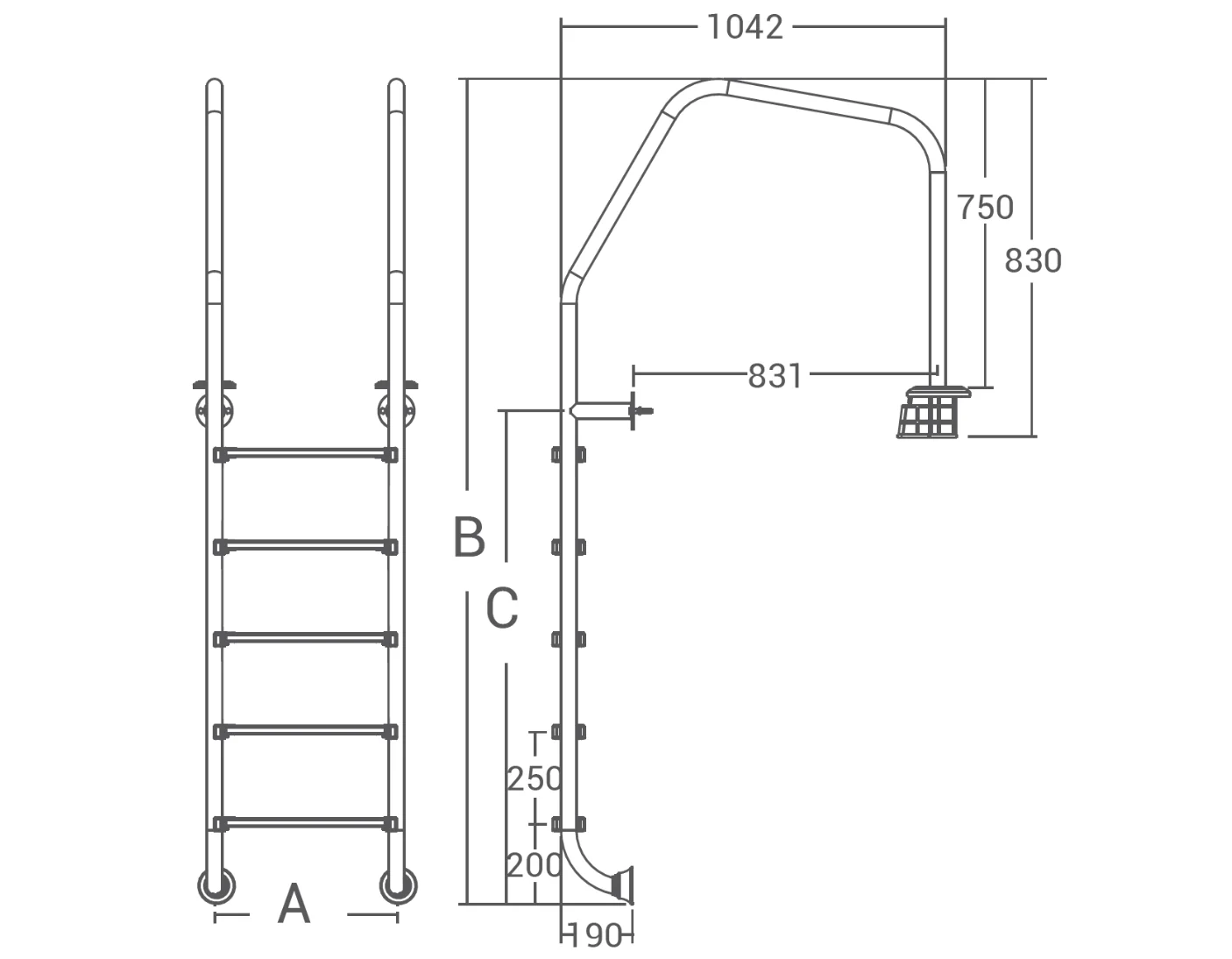 Dimensions de la série d`échelles Fenix FLOF